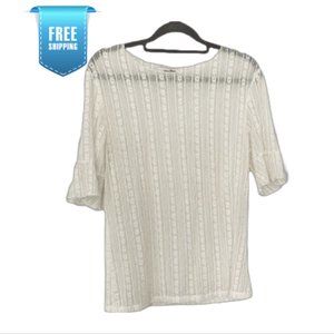 ROEM SUMMER KNITTED FRILL LACE SHORT SLEEVES WOMEN TOP WHITE - S/M